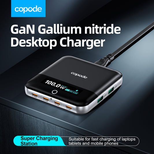 Copode 6-Port GaN Desktop Charging Station 100W PD PPS Digital Display USB Type-C Fast Charging