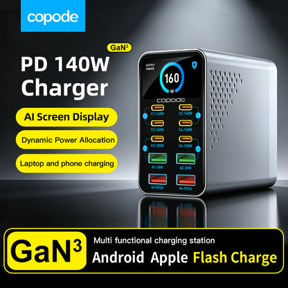 Copode 10-in-1 GaN USB-C Desktop Charging Station PD+QC Digital Display Fast Charger
