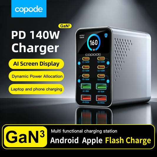 Copode 10-in-1 GaN USB-C Desktop Charging Station PD+QC Digital Display Fast Charger
