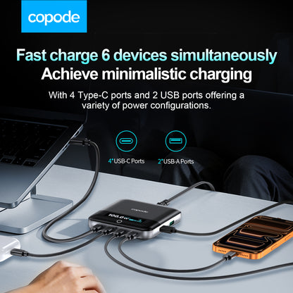 Copode 6-Port GaN Desktop Charging Station 100W PD PPS Digital Display USB Type-C Fast Charging