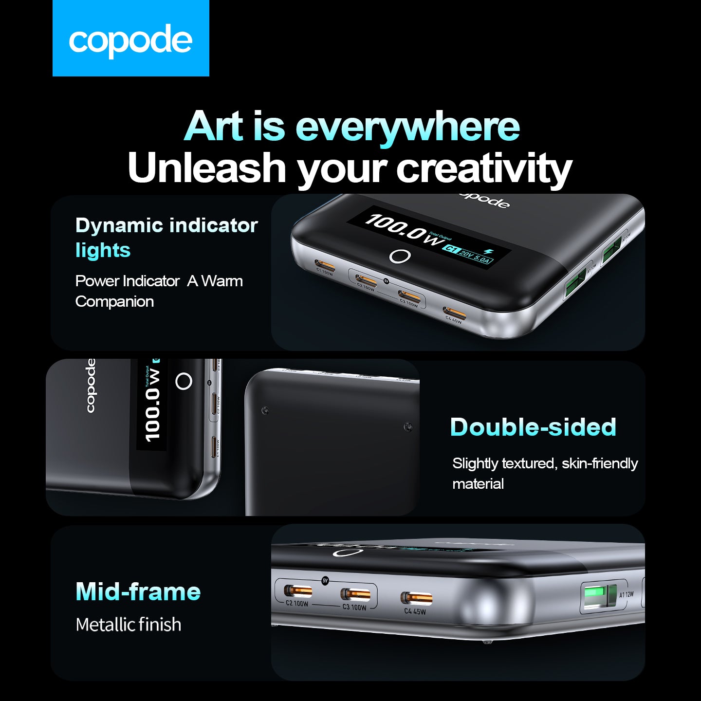 Copode 6-Port GaN Desktop Charging Station 100W PD PPS Digital Display USB Type-C Fast Charging